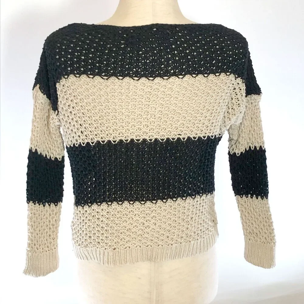 LOFT Black Cream Stripe Pullover Sweater Women's XS